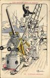 VINTAGE POSTCARD Marine Illustrator Gervese Boat War the air attack Canon