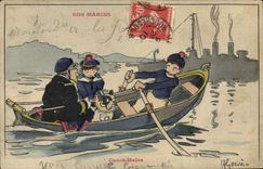 CPA Marins Illustrateur Gervese Bateau Guerre Canot major