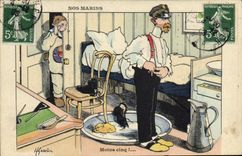 VINTAGE POSTCARD Marine Illustrator Gervese Boat War Minus five!