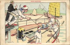 VINTAGE POSTCARD Marine Illustrator Gervese Boat War the probe