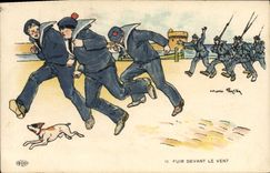 VINTAGE POSTCARD Marine To flee in front of the wind Dog Mario Pezilla