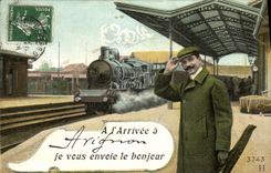 CPA Fantaisie Homme Avignon Train
