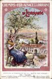 VINTAGE POSTCARD Train Railroads of Alsace and Lorraine automobile Services of the road of the Vosges September June