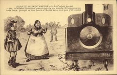 VINTAGE POSTCARD Train captions St Saulge the pig crushes Porc