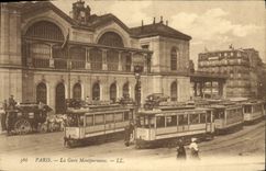 VINTAGE POSTCARD Tram Paris Train station Montparnasse