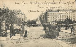 CPA Tramway Lyon Place Morand Statue de la ville de Lyon 