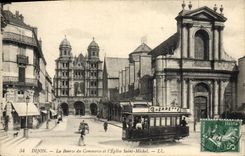 VINTAGE POSTCARD Dijon Tram Trading house and the church Cherrette Saint Michel