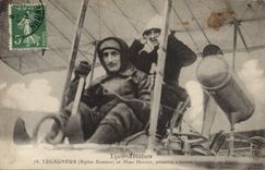 CPA Avion Aviation Lyon Aviation Legagneux Biplan Sommer et Mme Herriot premier aviatrice lyonnaise au depart 
