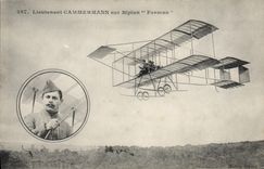 CPA Avion Aviation Lieutenant Cammermann sur biplan Farman