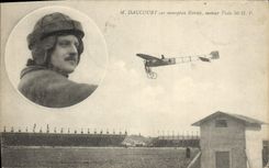 VINTAGE POSTCARD Plane Aviation Mr. Daucourt on Bleriot monoplane