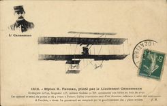 VINTAGE POSTCARD Avion Aviation Biplane H Farman controls by lieutenant Camermann