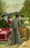 CPA Fantaisie Automobile Le depart Femme 