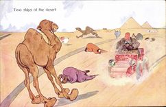 CPA Fantaisie Automobile Chameau Pyramide Pyramid Egypte Egypt