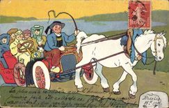 CPA Fantaisie Automobile Cheval Attelage 