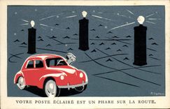 CPA Automobile Votre poste eclaaire est un phare sur la route 