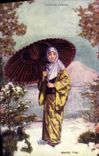 VINTAGE POSTCARD Japanese Japan Costume of winter Woman Folklore Range
