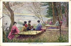 VINTAGE POSTCARD Japanese Japan Lake Hakone Japan Women