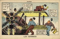 CPA Fantaisie Avion Aviation Les ouvriers