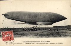 CPA Avion Aviation Dirigeable Zeppelin Grandes maneouvres d'Automne La Republique 