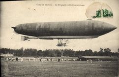 CPA Avion Aviation Dirigeable Zeppelin Camp de Chalons le dirigeable militaire atterrissant 