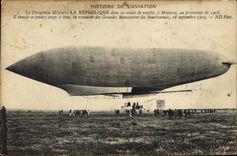 CPA Avion Aviation Dirigeable Zeppelin La Republique Moissons