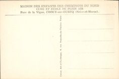 Casa de la POSTAL de la VENDIMIA de los niños de los railwaymen del parque del norte de la vid de Crouy en refectorio del tren de Ourcq