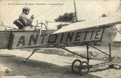 VINTAGE POSTCARD Avion Latham Aviation on Antoinette monoplane has her station of flight