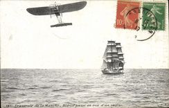 VINTAGE POSTCARD Avion Aviation Crossed of the Bleriot English Channel passes for a sailing ship