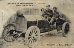 VINTAGE POSTCARD Automobile Circuit of the Lower Seine July 7th, 1908 Grand Prix of the ACF Wagner on Car FIAT