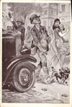 VINTAGE POSTCARD Automobile the incidents of the road the blind man Plugs Dog