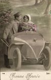 CPA Automobile Femme Soldat Militaria 