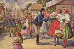 VINTAGE POSTCARD Illustrator Narodni zvyky O pouti Folklore