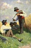 VINTAGE POSTCARD Illustrator Pilette Peasants in the fields Folklore