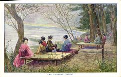 VINTAGE POSTCARD Japanese Japan Lake Hakome Women Folklore