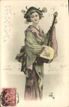 VINTAGE POSTCARD Japanese Japan Woman Music Folklore