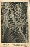 Ataque frontal principal de la catedral de Reims de la POSTAL de la VENDIMIA la coronación rosada grande de la Virgen