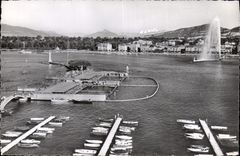 CPM Geneve La Rade Les Bains des Paquis le jet d'eau et le Mont Blanc 