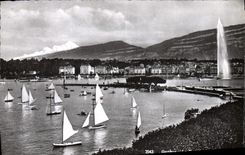 MODERN CARD Geneva roads and Mont Blanc