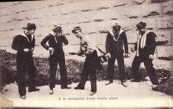 VINTAGE POSTCARD Warship Sailors In the search of a good place
