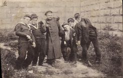 VINTAGE POSTCARD Warship Sailors End of broadside