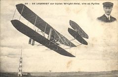 CPA Avion Aviation De Lambert sur biplan Wright Ariel vire au pylone 