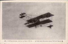 CPA Avion Aviation Curtiss sur biplan a Reims 27 aout 1909