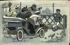 VINTAGE POSTCARD Automobile Fantasy In front of the barrier