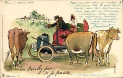 CPA Fantaisie Automobile Vache Illustrateur 