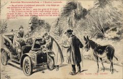 VINTAGE POSTCARD Automobile Fantasy morvandelles Stupid things unexpected Reinforcement Ass Mule