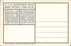 VINTAGE POSTCARD Illustrator K the U.K. Infantry Regiment Ritter v Pino NR 40 Miltiaria