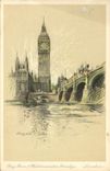 VINTAGE POSTCARD Illustrator Big Ben Westminster London Bridge