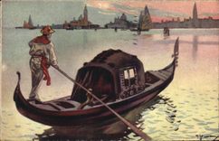VINTAGE POSTCARD Venezia Illustrator Gondola