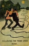 VINTAGE POSTCARD Illustrator Following the tram lines Home