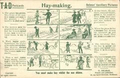 VINTAGE POSTCARD auxiliary tables Delmas TAD Hay making Teaching